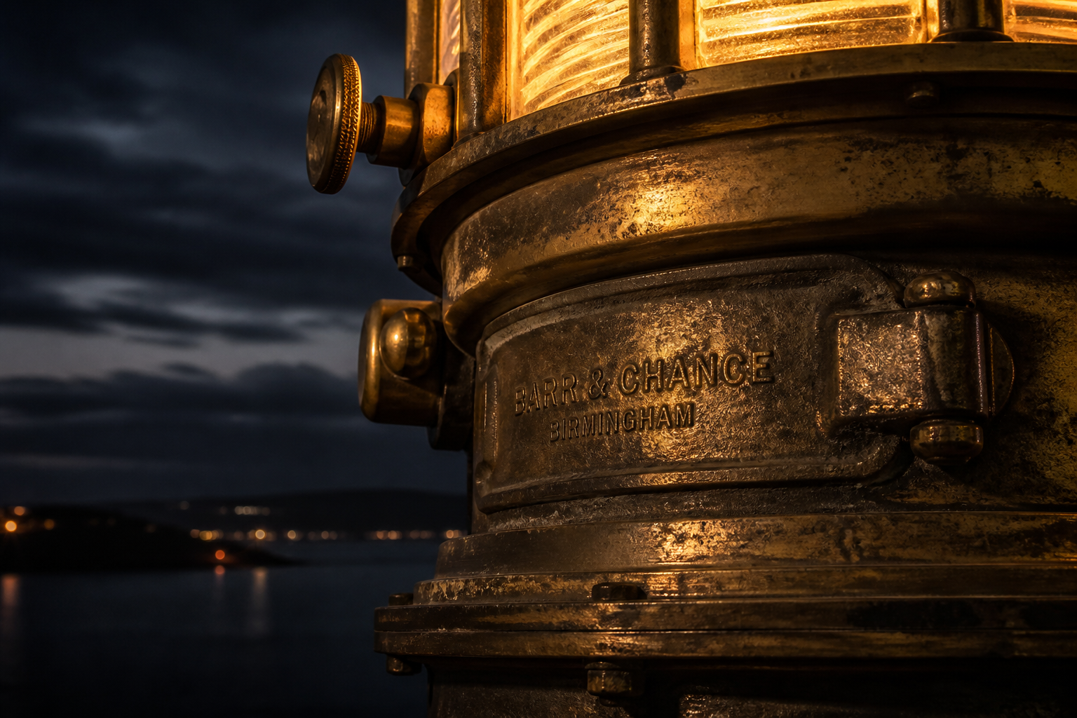 Brass lamp housing detail representing precision and reliability