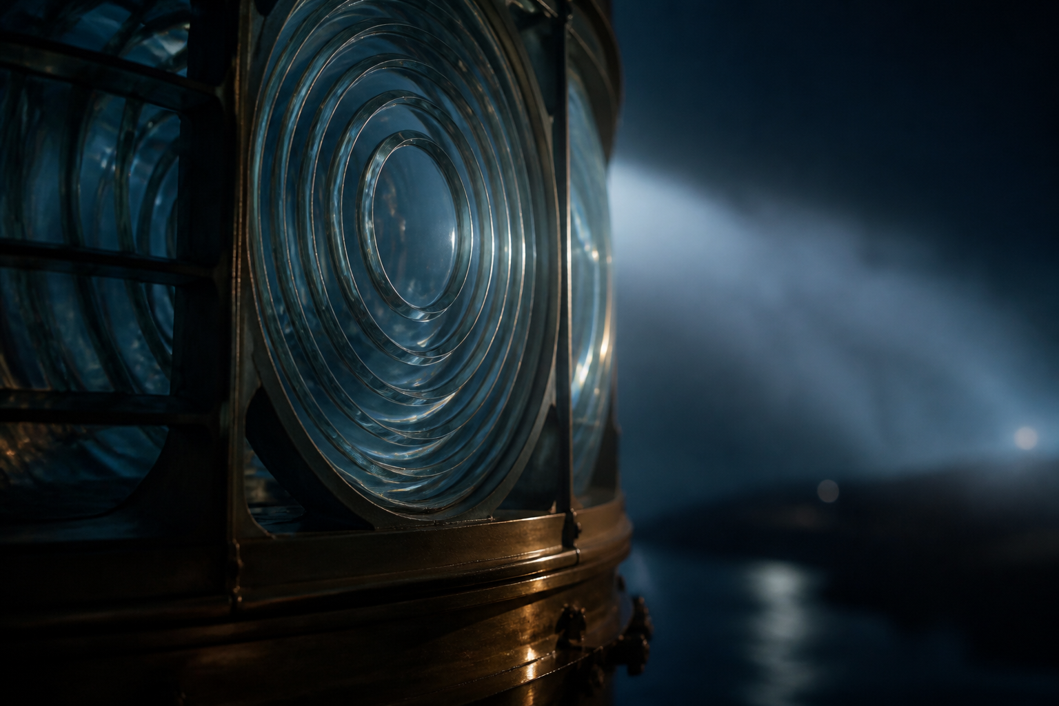 Fresnel lens glass with fog atmosphere representing cloud infrastructure clarity